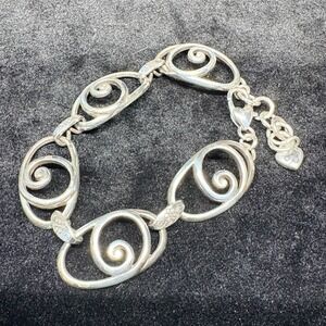 Brighton Silver Tone Swirl Oval Link Bracelet Heart Charm Extender